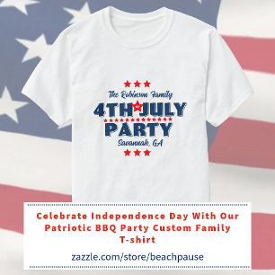 Camiseta Festa de Reunião da Família Vermelho Branco e Azul