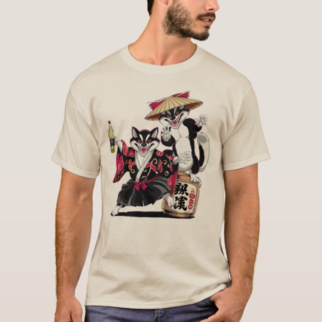 Camiseta Festa de Sake dos Gatos Samurai  (Frente)