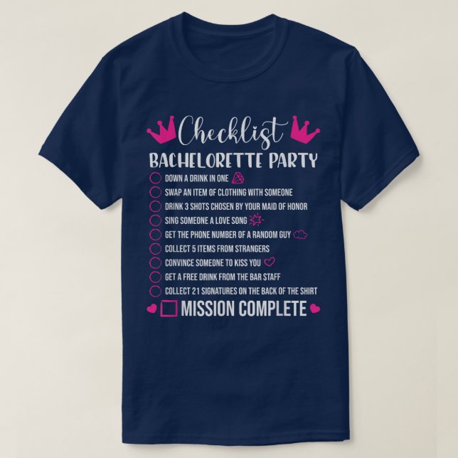 Camiseta Festa de solteira Checklist Games Bride 39 (Frente do Design)