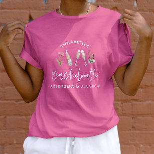 Camiseta Festa de solteira floral rosa moderna, cor-de-rosa