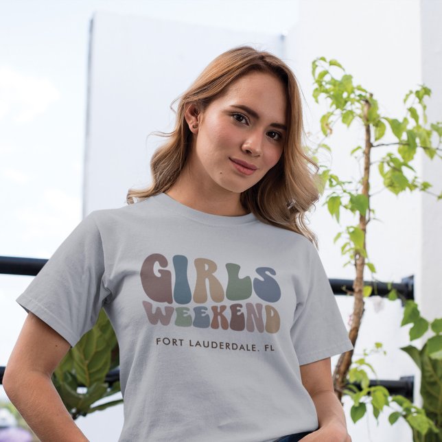 Camiseta Festa de solteira Girls Weekend 70s Retro (Girls Weekend Retro Bachelorette Grey Matching T-Shirt)