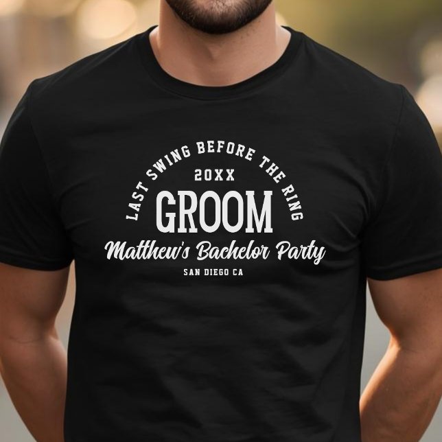 Camiseta Festa de Solteirão Divertida Último Balanço Antes  (Criador carregado)
