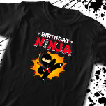 Camiseta Festa de Tema Birthday Ninja - Design de Ninja de<br><div class="desc">Este design de Ninja de aniversário é perfeito para uma festa ninja de aniversário para meninos e meninas que gostam de ninjas, karatê, taekwondo, judô ou outras formas de artes marciais. Esta design divertida é um excelente de aniversário e um favor de festa para sempre lembrar de celebrar uma festa...</div>