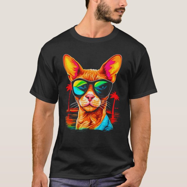 Camiseta Festa de Verão do Gato Devon Rex (Frente)