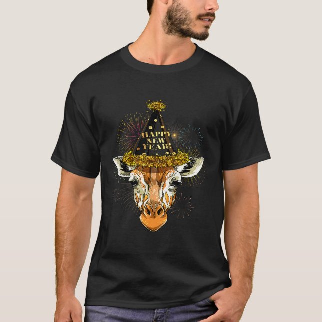 Camiseta Festa de Véspera de ano novo Giraffe Feliz ano nov (Frente)