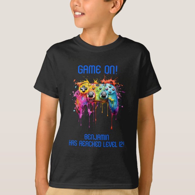 Camiseta Festa de Vídeo Game Boy Blue Level Up (Frente)