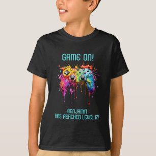 Camiseta Festa de Vídeo Game Level Up Menino Azul