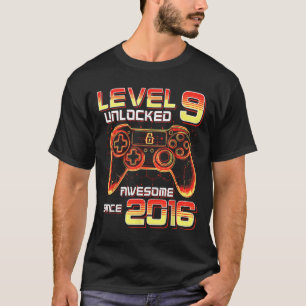 Camiseta Festa de Video Game Nível 9 Desbloqueado Aniversár