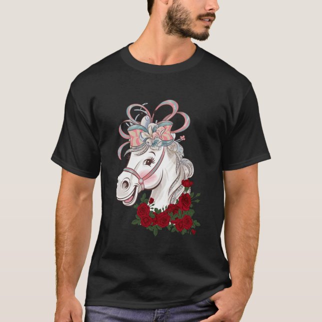 Camiseta Festa Divertida de Corrida de Cavalos Cavalos Fofo (Frente)