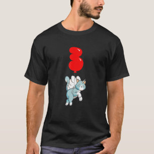 Camiseta Festa do Balão de aniversário de 3 anos de Gato de