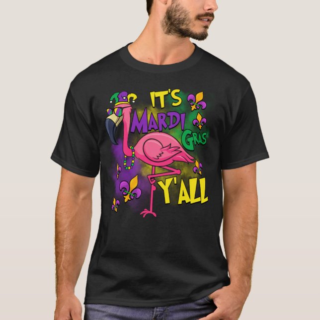 Camiseta Festa do Carnaval Idea Flamingo Mardi Gras (Frente)