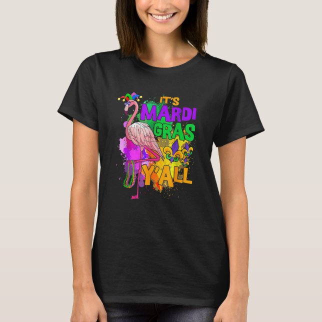 Camiseta Festa do Carnaval Idea Flamingo Mardi Gras (Frente)