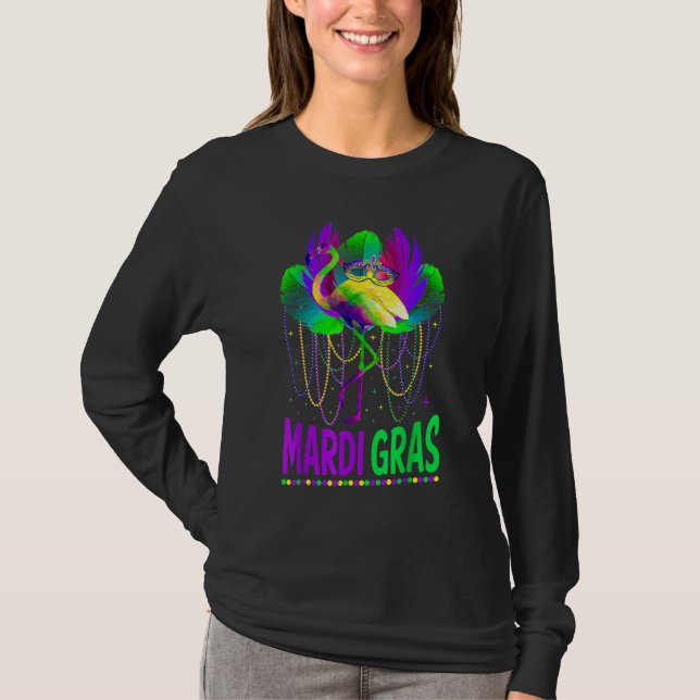 Camiseta Festa do Carnaval Ideia Flamingo Mardi Gras Funny (Frente)