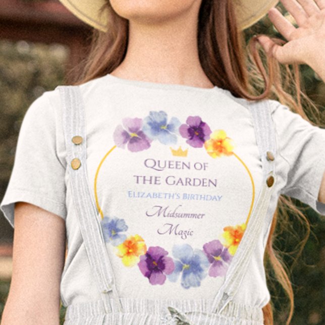 Camiseta Festa do Jardim do Boho (This birthday party top features my own hand-painted pansies, for a cottagecore artisan feel.)