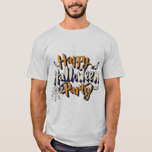 Camiseta Festa Feliz de Halloween Tipografia Aranha Vintage