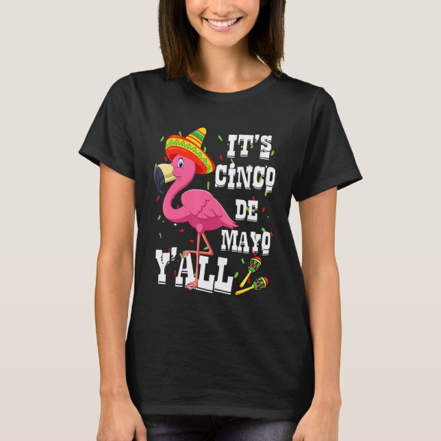 Camiseta Festa Flamingo Mexicana Seu Cinco De Mayo Yall (Frente)