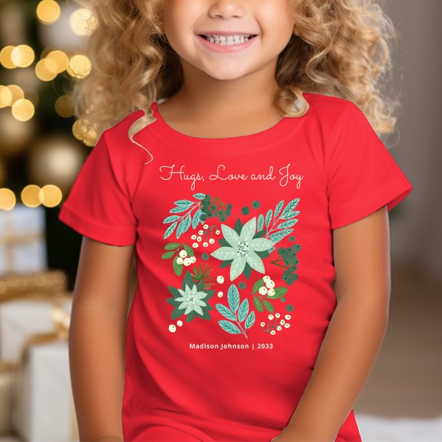 Camiseta Festa Floral de Natal Cura Vermelha (Cute Floral Christmas Party Red T-Shirt)