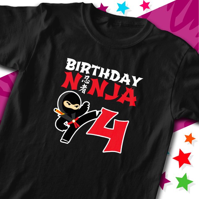 Camiseta Festa Karate Ninja de 4 anos Crianças 4. Aniversár (Criador carregado)