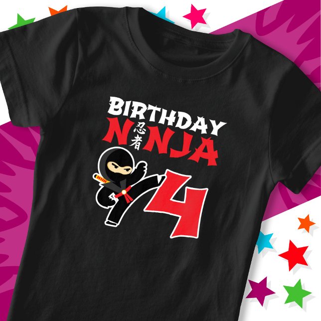 Camiseta Festa Karate Ninja de 4 anos Crianças 4. Aniversár (Criador carregado)