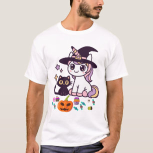 Camiseta Festa Mágica de Halloween da Bruxa Unicórnio & Gat