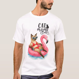 Camiseta Festa na Piscina para Amantes de Gatos Siameses