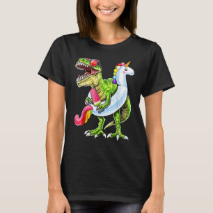 Camiseta Festa na Piscina Rex Dinossauro Unicórnio Flutuado