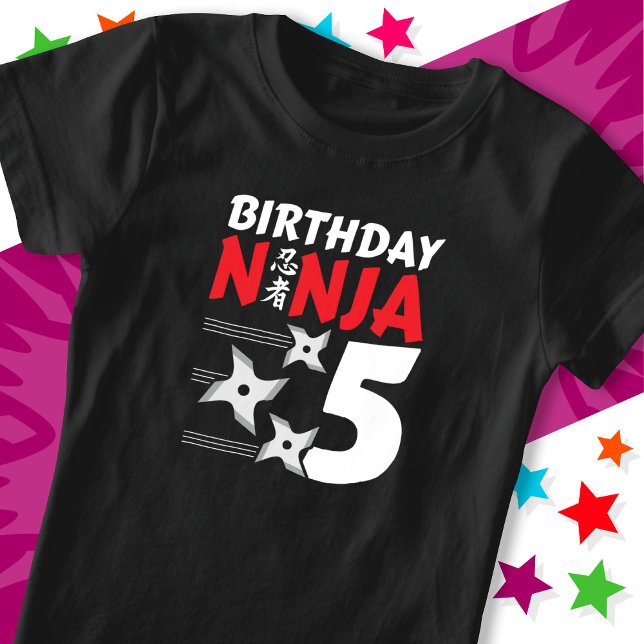 Camiseta Festa Ninja, 5 anos, estende crianças 5 Aniversári (Criador carregado)