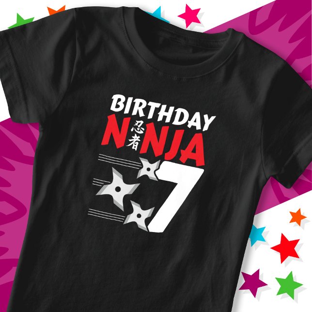 Camiseta Festa Ninja, 7 anos, estende crianças 7 Aniversári (Criador carregado)