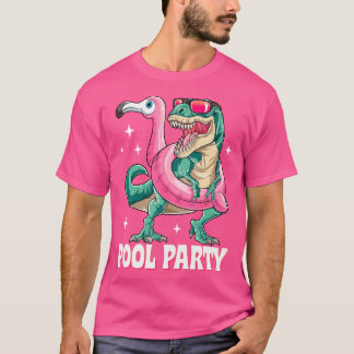 Camiseta Festa piscina Dinossauro Rosa Flamingo Flamingo En