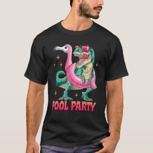 Camiseta Festa piscina Dinossauro Rosa Flamingo Flamingo En