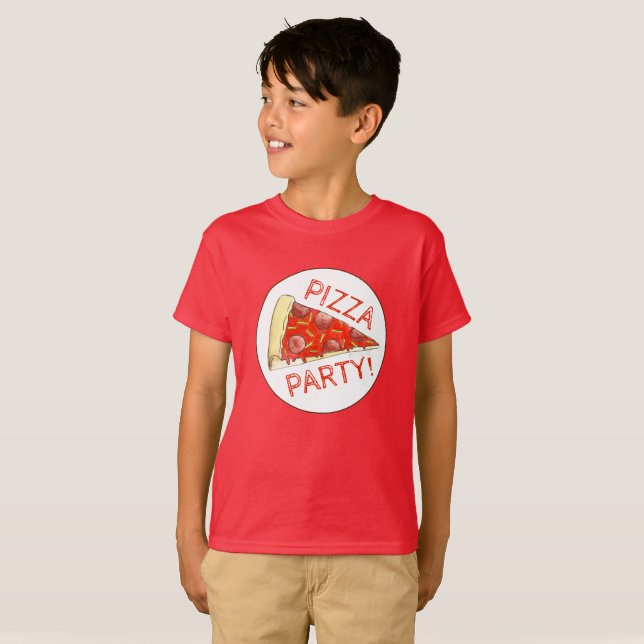Camiseta FESTA PIZZA! Pepperoni Queijo Pie Slice Pizzaria (Frente Completa)