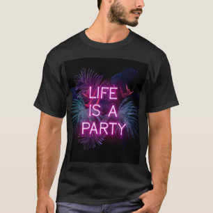 Camiseta Festa tropical, folhas de palma de neon.