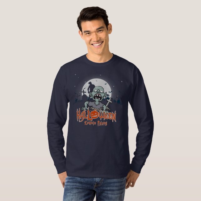 Camiseta Festa Zombie do Halloween | Homens com palha longa (Frente Completa)