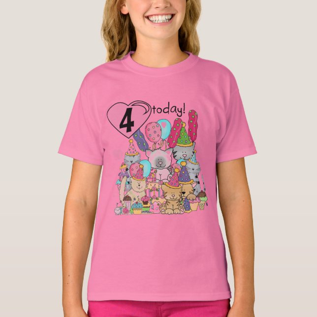 Camiseta Festas Kittens 4º Aniversário T-shirts e presentes (Frente)