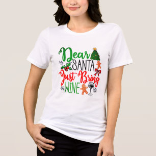 Camiseta festiva de férias pedindo vinho aos Papai
