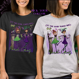 Camiseta Festiva de Mardi Gras com Garotas Dançant