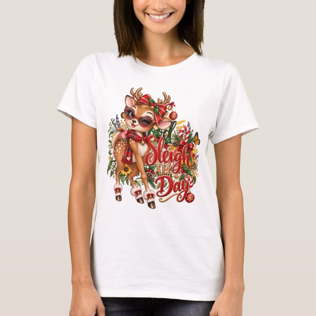 Camiseta Festiva de Natal com Cervo (Frente)
