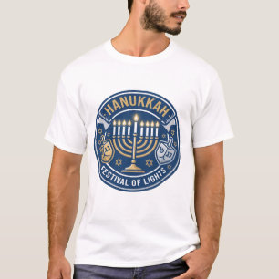 Camiseta Festival de Luzes de Hanukkah Menorah e Dreidel