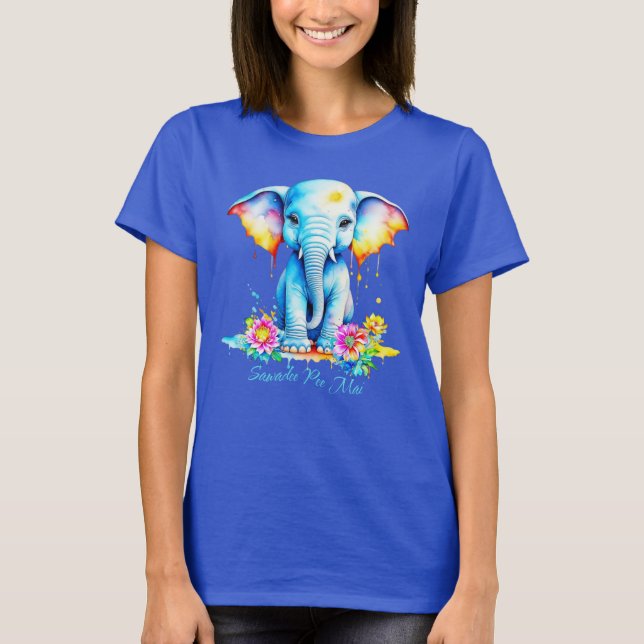 Camiseta Festival de Songkran de Elefante de Aquarela (Frente)