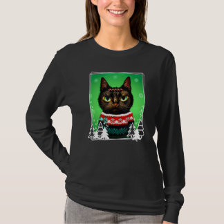 Camiseta Festive Cat Wearing a Christmas Ugly Sweater Kitt