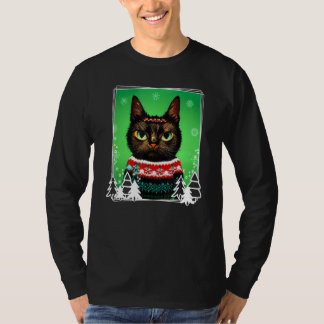 Camiseta Festive Cat Wearing a Christmas Ugly Sweater Kitt