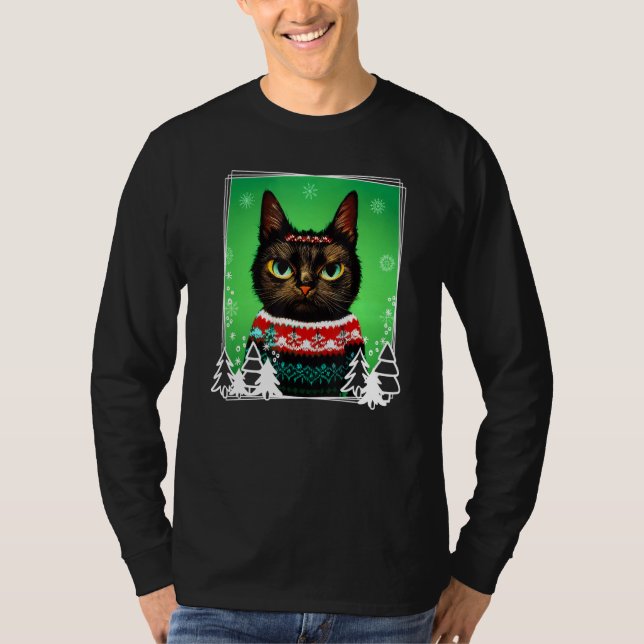 Camiseta Festive Cat Wearing a Christmas Ugly Sweater  Kitt (Frente)