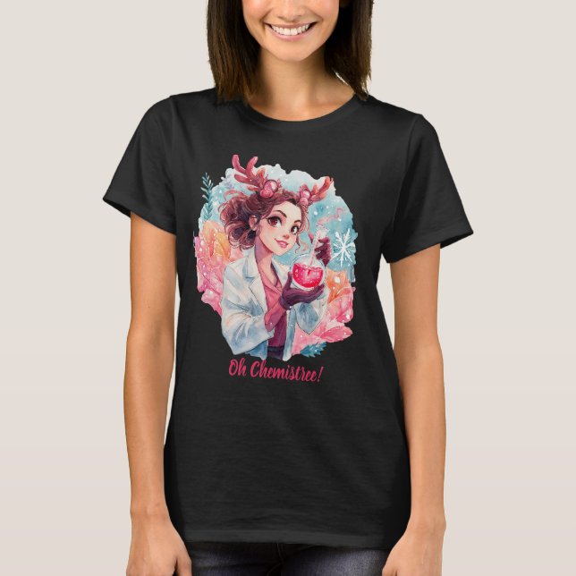 Camiseta Festive Chemist Girl Watercolor Science Art (Frente)