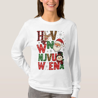 Camiseta Festive Christmas Characters Letter Art T-Shirt