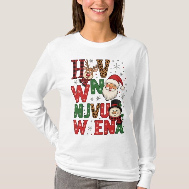 Camiseta Festive Christmas Characters Letter Art T-Shirt (Frente)