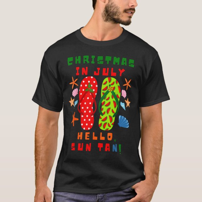 Camiseta Festive Christmas In July Flip Flop Summer Beach F (Frente)