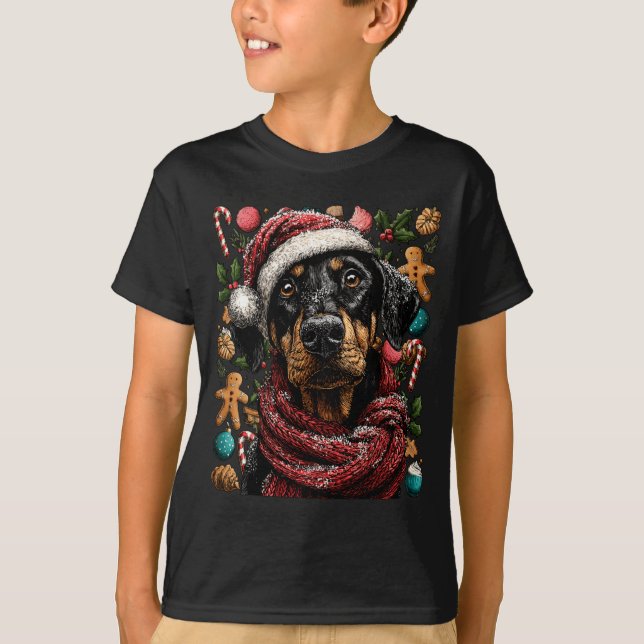 Camiseta Festive Doberman With Santa Hat Snowy Winter Chris (Frente)