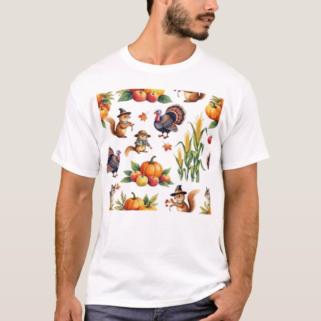 Camiseta Festive Fall Harvest Watercolor Pattern Classic T- (Frente)