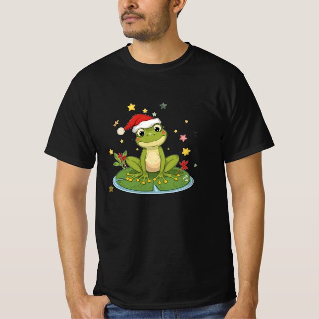 Camiseta Festive Frog Joy - Cute Christmas Frog on Lily Pad (Frente)