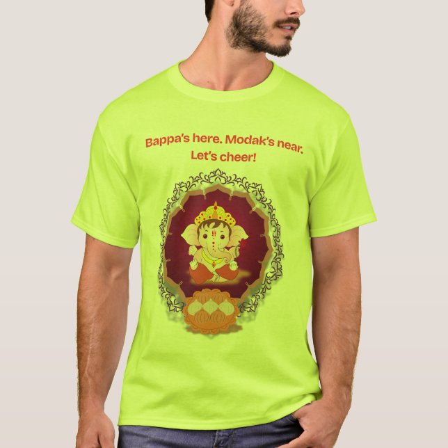 Camiseta Festive Ganpati Modak Cheer T-Shirt – Bappa's Here (Frente)